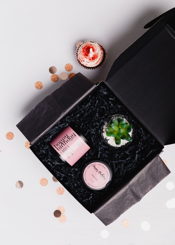 Birthday Gift Box Cupcake Scent Pink Label w/Black Font